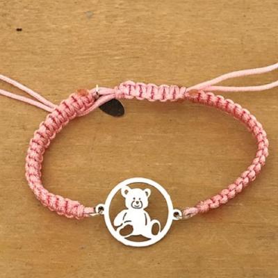 Bracelet jeton Ourson Argent 925/1000 cordon marin