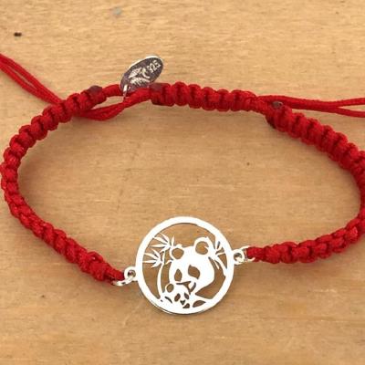 Bracelet jeton Panda bambou Argent 925/1000 cordon marin