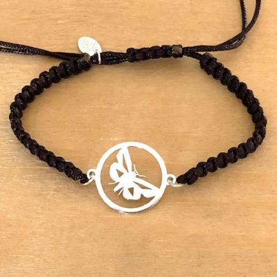 Bracelet jeton Papillon Argent 925/1000 cordon marin