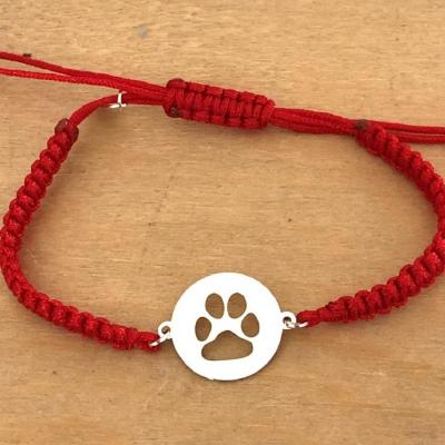 Bracelet jeton Patte Chien Argent 925/1000 cordon marin