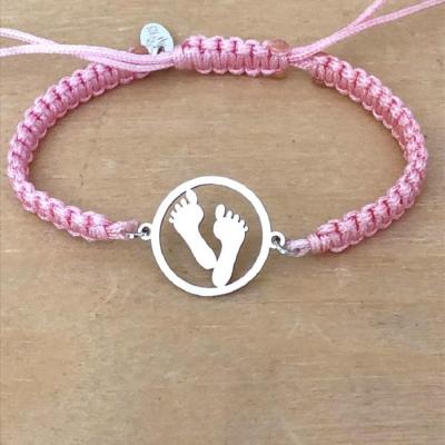 bracelet jeton Empreinte Pieds  argent 925/1000 cordon marin