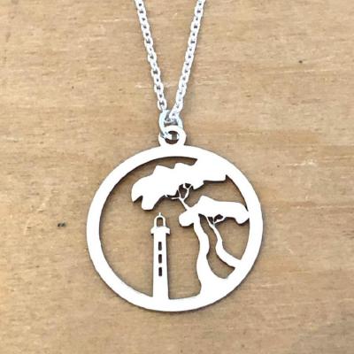 collier argent 925/1000 pin parasol et phare du cap ferret