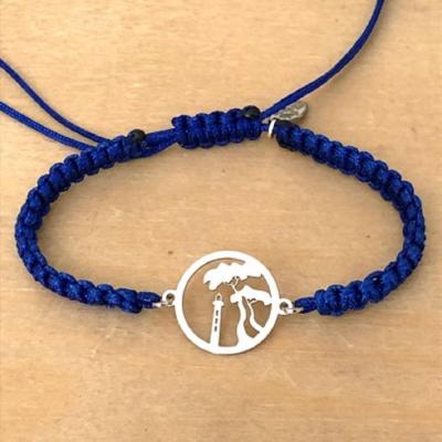 bracelet jeton Pin-parasol et phare  argent 925/1000 cordon marin