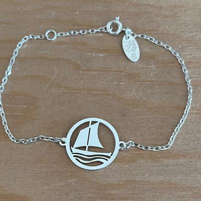 Bracelet Pinassotte jeton découpé sur chaîne argent 925/1000