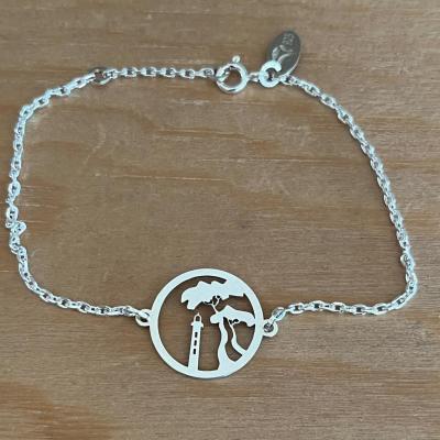 Bracelet Pin parasol et Phare du ferret jeton découpé sur chaine argent 925/1000