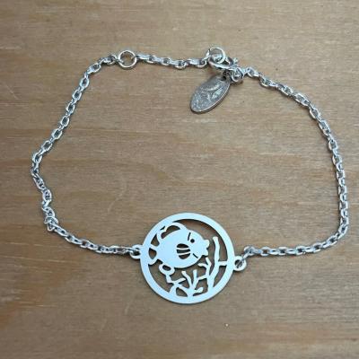 Bracelet Poisson Corail jeton découpé sur chaîne argent 925/1000