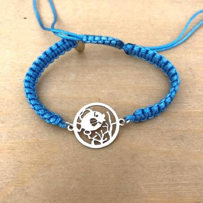 bracelet jeton Poisson Corail argent 925/1000 cordon marin