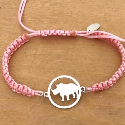 Bracelet jeton Rhinocéros Argent 925/1000 cordon marin
