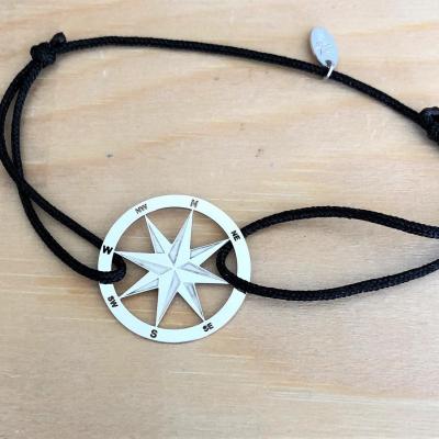 bracelet jeton Rose des vents Argent 925/1000 cordon simple