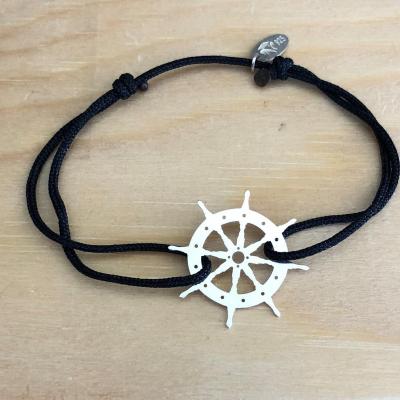 bracelet jeton Barre de Marin trouée Argent 925/1000 cordon simple