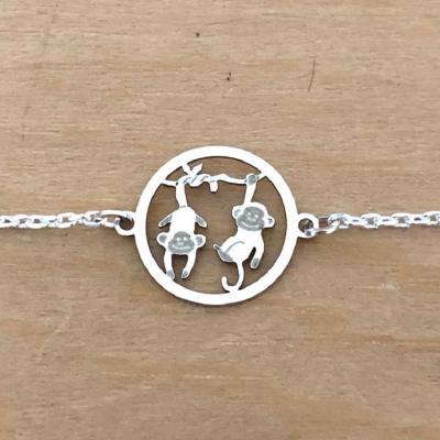 Bracelet sur chaîne Argent 925/1000 - Singe double