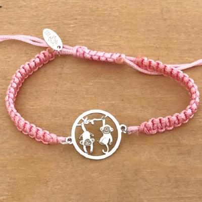 Bracelet jeton Singe double Argent 925/1000 cordon marin
