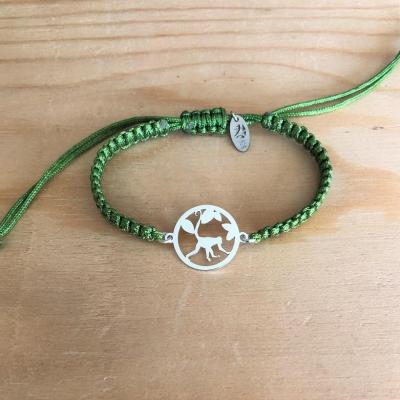 Bracelet jeton Singe Feuille Argent 925/1000 cordon marin