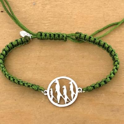 Bracelet jeton Suricates Argent 925/1000 cordon marin