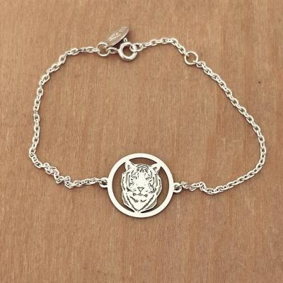 Bracelet sur chaîne Argent 925/1000 - Tête de Tigre