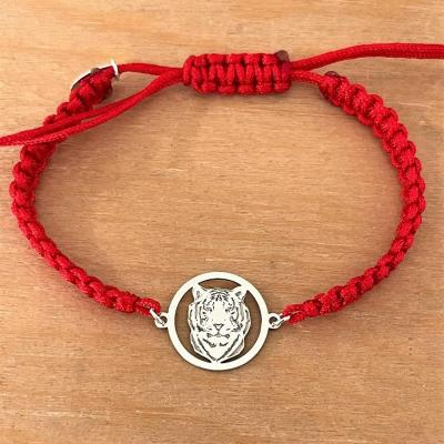 Bracelet jeton Tête de Tigre Argent 925/1000 cordon marin