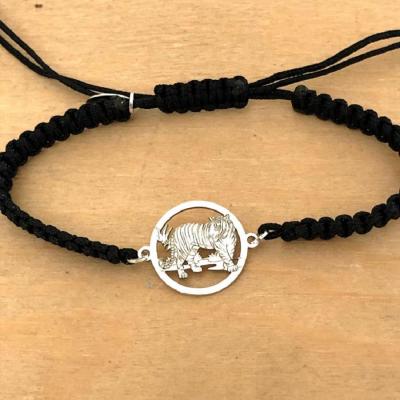 Bracelet jeton Tigre Argent 925/1000 cordon marin