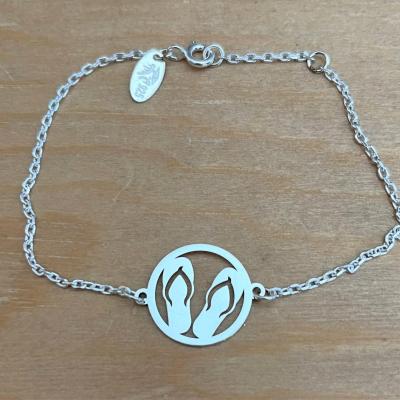 Bracelet Tongue jeton découpé sur chaine argent 925/1000