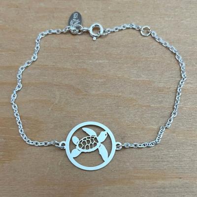 Bracelet tortue  jeton découpé sur chaîne argent 925/1000
