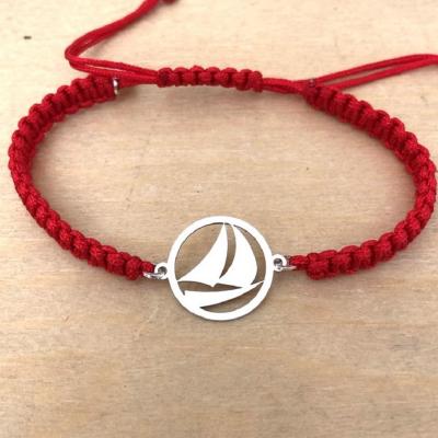 bracelet jeton Voilier argent 925/1000 cordon marin
