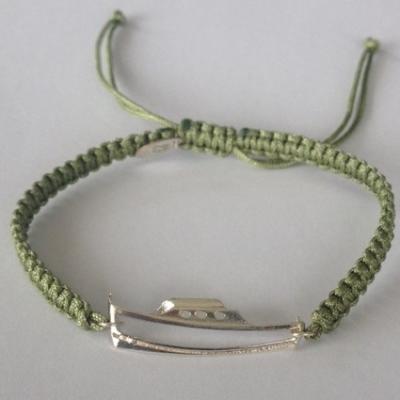 bracelet pinasse argent 925/1000,  2 gr, sur cordon marin