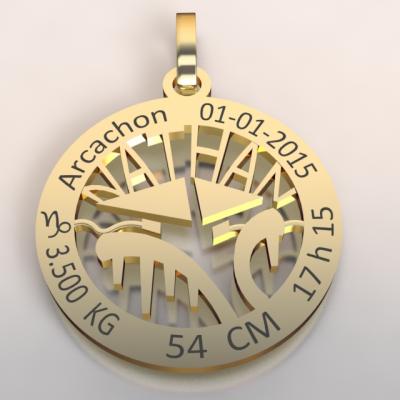 La médaille de naissance cabane du bassin d'Arcachon (or jaune 750 /1000 )