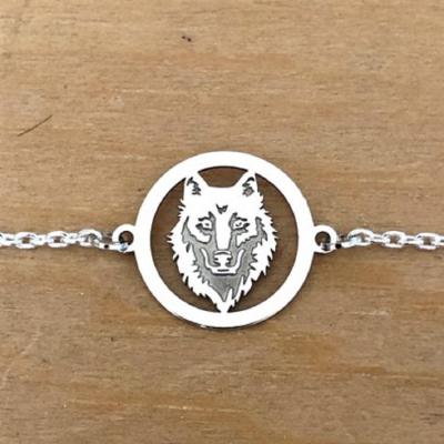 Bracelet sur chaîne Argent 925/1000 - Loup gravé