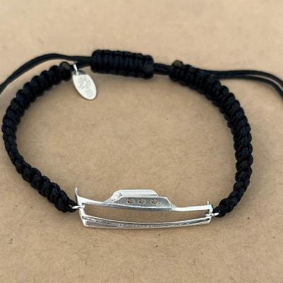 Bracelet Pinasse Argent 925/1000, (2 gr), sur cordon marin