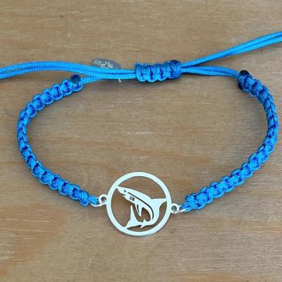 bracelet jeton Requin argent 925/1000 cordon marin